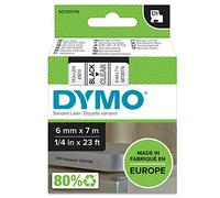 DYMO D1 étiquettes autocollantes authentiques de hautes performances en polyester | 6mm x 7m | impression en noir sur fond transparent | pour étiqueteuses LabelManager