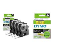 DYMO D1 étiquettes autocollantes authentiques | impression en noir sur fond blanc | 12mm x 7m | 4 étiquettes & D1 étiquettes autocollantes authentiques | impression en noir sur fond jaune | 12mm x 7m