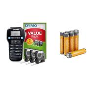 DYMO LabelManager 160 Kit de démarrage pour étiqueteuse Portable, Appareil d'étiquetage avec Clavier QWERTZ et Modification Texte Facile 3 Rouleaux étiquettes D1 6 + Amazon Basics Lot de 8 AAA