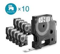 LabelManager Pack de 10 cassettes ruban D1, haute résistance, Noir/Blanc, 9mm x 7m