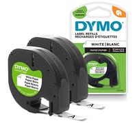 DYMO LetraTag 2 Recharges d’Étiquettes, Papier, Noir sur Blanc, 12 mm | 2 Cassettes de Ruban Autocollant, pour un Étiquetage Standard, pour la Maison, le Bureau et l'École, Chaque Rouleau de 4 m