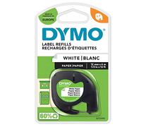 DYMO LetraTag Étiquettes en Papier Authentique | 12 mm x 4 m | Noir sur Blanc | Étiquettes autocollantes pour étiqueteuse DYMO LetraTag