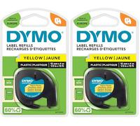DYMO LetraTag Étiquettes en plastique Authentique | 12 mm x 4 m | impression en noir sur fond jaune | Étiquettes autocollantes pour étiqueteuse DYMO LetraTag (Lot de 2)