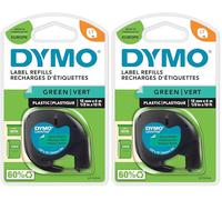 DYMO LetraTag Étiquettes en plastique Authentique | 12 mm x 4 m | impression en noir sur fond vert | Étiquettes autocollantes pour étiqueteuse DYMO LetraTag (Lot de 2)