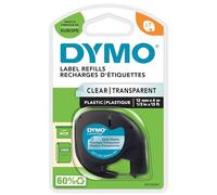 DYMO LetraTag Étiquettes en Plastique Authentique | 12 mm x 4 m | Noir sur Transparent | Étiquettes autocollantes pour étiqueteuse DYMO LetraTag