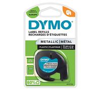 DYMO LetraTag Étiquettes Métallique Authentique | 12 mm x 4 m | Noir sur Argent | Étiquettes autocollantes pour étiqueteuse DYMO LetraTag