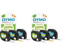 DYMO LetraTag Étiquettes Starter Set | 12 mm x 4 m (3 cassettes) | impression noir sur jaune/argent/blanc, papier/plastique/métal | Étiquettes autocollantes pour étiqueteuse DYMO LetraTag (Lot de 2)