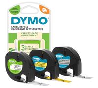 DYMO LetraTag Étiquettes Starter Set | 12 mm x 4 m (3 cassettes) | impression noir sur jaune/argent/blanc, papier/plastique/métal | Étiquettes autocollantes pour étiqueteuse DYMO LetraTag