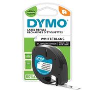 DYMO LetraTag Recharge d'Étiquettes, Plastique, Noir sur Blanc, 12 mm | 1 Cassette de Ruban Autocollant, pour un Étiquetage Standard, pour la Maison, le Bureau et l'École, Chaque Rouleau de 4 m