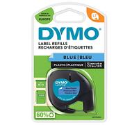DYMO LetraTag Recharge d'Étiquettes, Plastique, Noir sur Bleu, 12 mm | 1 Cassette de Ruban Autocollant, pour un Étiquetage Standard, pour la Maison, le Bureau et l'École, Chaque Rouleau de 4 m