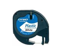 Dymo LetraTag Ruban Plastique Authentique, 1,2 cm x 4 m, Noir sur Blanc, Pour étiqueteuse DYMO LetraTag