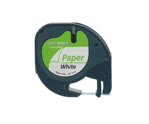 DYMO LetraTag S0721510 : Cassette d'étiquettes 12mm x 4m Noir sur Blanc Papier - Compatibilité LetraTag 100T/100H - Fabriqué en Belgique