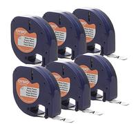 DYMO Lot de 6 rubans d'étiquetage en papier Lt authentique pour étiqueteuses LetraTag, 12 mm, impression noire sur ruban blanc