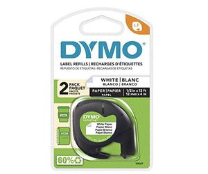 DYMO LT Lot de 2 rouleaux d'étiquettes en papier, impression noire sur étiquettes blanches, 1,27 cm x 4,9 m