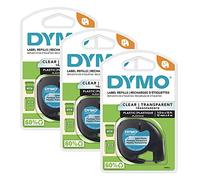 DYMO LT Lot de 3 rubans d'étiquetage pour étiqueteuses LetraTag, impression noire sur étiquettes transparentes, rouleaux de 1,27 cm x 4,9 m
