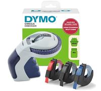 DYMO Omega Embosseur, Étiqueteuse à Molette et 3 Rubans, 9 mm | Appareil de Marquage Manuel, pour la Maison et le Bureau, Étiquettes Personnalisées Blanc sur Noir, Rouge et Bleu