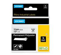 DYMO Rhino Étiquettes Industrielles | polyester permanent | 12 mm x 5,5 m | autocollantes impression en Noir sur fond blanc | pour étiqueteuses Rhino et LabelManager
