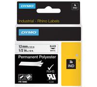 Dymo - bande d'étiquettes IND - polyester permanent - noir sur blanc - 12 mm x 5 m - 1 cassette