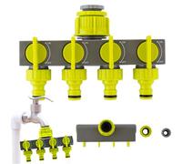 Dynaeuty Distributeur Arrosage 4 Voies, Diviseur de Tuyau, Avec Interrupteur de Commande, Les Travaux D'écoulement D'eau à 4 ou 1 Voies Peuvent être Effectués en Même Temp (Vert)