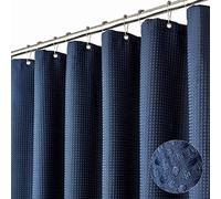 Dynamene Long rideau de douche - 198,1 cm de long en tissu gaufré très résistant pour salle de bain, hôtel, spa, luxe avec 12 crochets en plastique, 183 x 198,1 cm, bleu marine