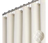 Dynamene Rideau de douche extra large en tissu gaufré épais lesté pour salle de bain, rideau de douche neutre très résistant avec 18 crochets en plastique, 274 x 183 cm, crème/ivoire