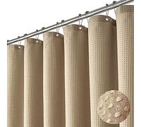 Dynamene Rideau de douche extra long - 213 cm de long - Tissu gaufré lesté épais - Pour salle de bain, hôtel - Avec 12 crochets en plastique - 183 x 213 cm - Beige/kaki