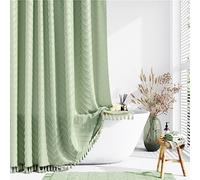 Dynamene Rideau de douche rustique de style rustique en tissu touffeté à rayures texturées à pampilles pour salle de bain - Imperméable - Tissu minimaliste avec crochet - 183 x 183 cm - Vert sauge