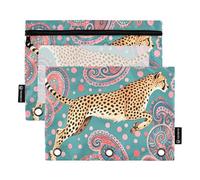 Dynamic Cheetah Lot de 2 trousses à crayons turquoise pour classeur à 3 anneaux Fermeture éclair lisse avec fenêtre en PVC transparent pour fournitures scolaires