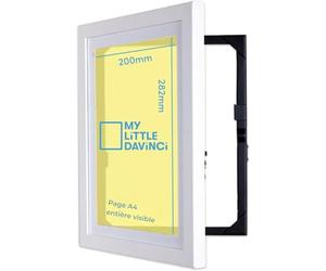 Dynamic Frames My Little DaVinci Cadre Photo A4 Blanc en Bois, Cadre à Ouverture Frontale avec Rangement jusqu à 50 Feuilles, Fixation Murale pour Dessins Enfants, Images, Décoration Maison