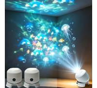 Dynamic Rotating LED Projector Light, 3-in-1 Ocean Snowflake & Starry Effect, Rechargeable Atmosphere Lamp with Adjustable Brightness & 360° Spin, Portable Mood Light for Bedroom (2*Océan)