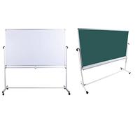 Dynamic-Wave 120 x 90cm tableau blanc et Tableau à craie, mobile 2 faces pivotan, magnétique, Avec support et roulettes, Avec cadre en aluminium