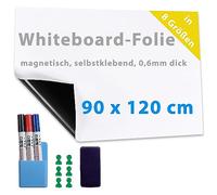 Dynamic-Wave Rouleau de film magnétique autocollant pour tableau blanc - 120 x 90 cm - Petit film magnétique blanc - Tapis magnétique solide - Facile à nettoyer - Avec accessoires