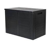 dynamic24 Coffre de rangement pour balcon - Aspect bois anthracite - En plastique - Avec couvercle - Résistant aux intempéries - Avec couvercle - Marron anthracite