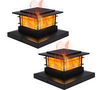 Dynaming Lot de 2 capuchons de poteau solaires d'extérieur avec flamme vacillante, lampes solaires pour poteaux de clôture de 10,2 x 10,2 cm, 12,7 x 12,7 cm, 15,2 x 15,2 x 15,2 cm, 15,2 x 15,2 cm