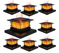 Dynaming Lot de 8 capuchons de poteau solaires d'extérieur avec flamme vacillante, lampes solaires pour poteaux de clôture pour poteaux de 10,2 x 10,2 cm, 12,7 x 12,7 cm, 15,2 x 15,2 cm, 15,2 x 15,2
