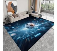 Dynamique Athlétique Football Art Tapis Lavable en Machine 60 x 90 cm Paillasson imprimé antidérapant à Poils Courts pour Salon Chambre d'enfant Chambre de Gamer Bleu Foncé