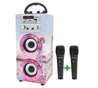 DYNASONIC - (3e génération) Enceinte Bluetooth Portable avec Mode karaoké et Microphone, Haut Parleur, Lecteur USB SD, Cadeau Fille Jouet Enfant (025-17)