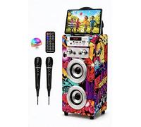 Machine à Karaoké Portable DYNASONIC avec 2 Micros, Enceinte Haut-Parleur Bluetooth, Designs Exclusifs, Lecteur USB/SD, Lumières, Cadeau pour Enfants (Modele 12 lumière)