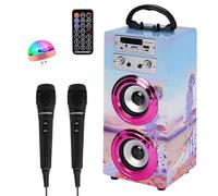 Dynasonic Machine Karaoké Portable Bluetooth avec 2 Microphones, USB/SD/AUX, Lumières LED, Batterie Rechargeable - Cadeau Enfants Anniversaire et Fête