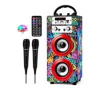 Machine à Karaoké Portable DYNASONIC avec 2 Micros, Enceinte Haut-Parleur Bluetooth, Designs Exclusifs, Lecteur USB/SD, Lumières, Cadeau pour Enfants (Modele 21 lumière)