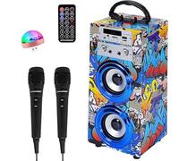 Machine à Karaoké Portable DYNASONIC avec 2 Micros, Haut-Parleur Bluetooth, Lecteur USB/SD, Lumières, Cadeau pour Enfants (Modele 16 lumière)