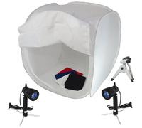 DynaSun PB1 80x80x80cm Cube Boite Lumière Softbox Diffuseur Tente Cabine Professionnel avec Trépied, 2x Lampe, 4x Fond et Sac de transport