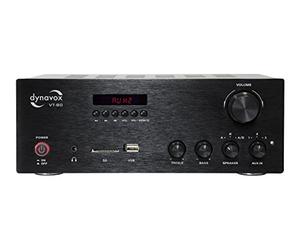 Dynavox Ampli stéréo Compact VT-80 Noir, borniers à Visser pour 4 Haut-parleurs, télécommande Commande Uniquement pour Les entrées numériques (USB, Carte SD), antenne BT intégrée