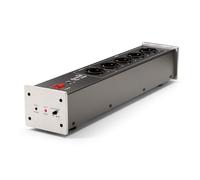 Dynavox X2000 Bloc multiprise, 5 fiches Shuko (Prise Terre Allemande), Fonction maître esclaves, LED témoin de Phase Bien placée, Coloris Noir Argenté 47 x 10 x 9 cm