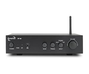 Dynavox VP-40 Ampli conpact stéréo, entrée Phono pour Platine Disque, BT, réglage Basses/aigües, Prise Casque, Coloris Noir