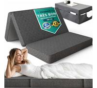 DYNMC you Matelas Pliable 2 Personnes en Mousse - 14 cm d’épaisseur - Idéal Camping, Maison, lit d’appoint ou Voyage (Gris, Matelas Double (120 cm) + Housse)