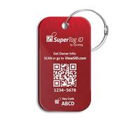 Dynotag® Sentry Series Étiquette de bagage intelligente en métal massif avec boucle en acier, aluminium anodisé avec DynoIQ™ (Rouge rubis)