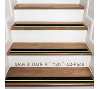 Dynta Lot de 12 bandes de traction antidérapantes avec rayures phosphorescentes - 10,2 x 76,2 cm - Imperméables - Haute friction - Adhésif abrasif pour escaliers