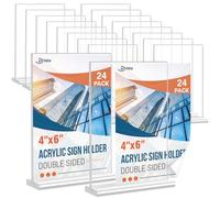 Dynta Lot de 24 supports de panneau en acrylique de 10,2 x 15,2 cm, double face, en forme de T, support de menu vertical, support de table transparent pour restaurant, bureau, maison, mariage