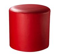DYPXG Pouf Rond rembourré en Cuir, Pouf Repose-Pieds en Bois Massif Table Basse de Salon en Cuir Petit Banc-Rouge 33x33x34cm (13x13x13inch)